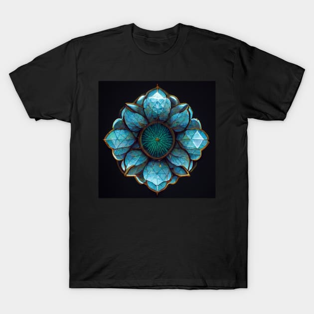 Blue crystal lotus flower mandala T-Shirt by StoneyPhenix